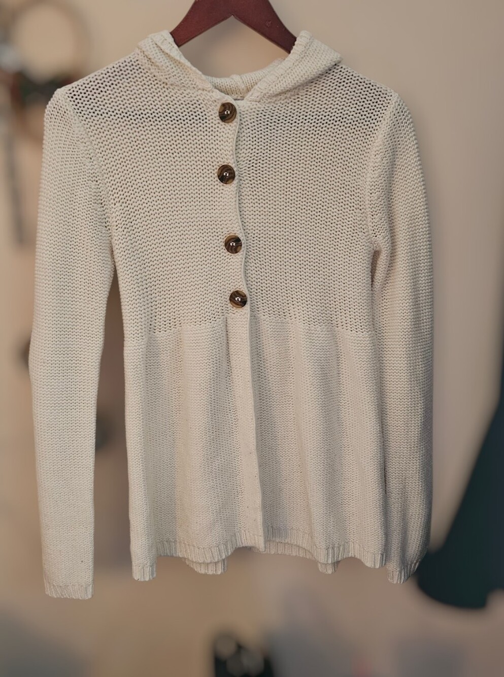 Energie Cream Hooded Button-Up Knit Cardigan